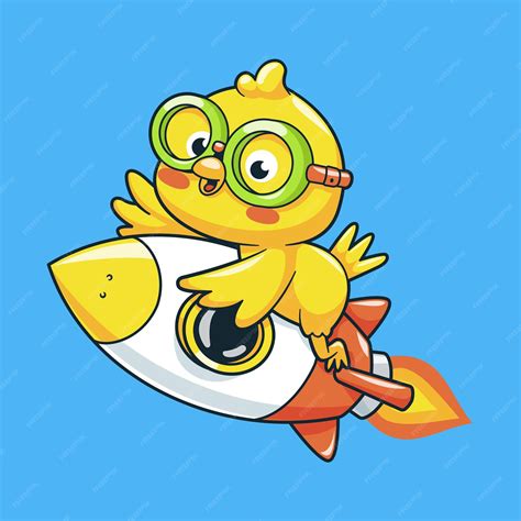 Cute yellow bird flying with rocket | Premium Vector