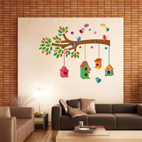 Ghar Kraft Chirping Birds on Tree Branch Self-Adhesive Wall Sticker for ...