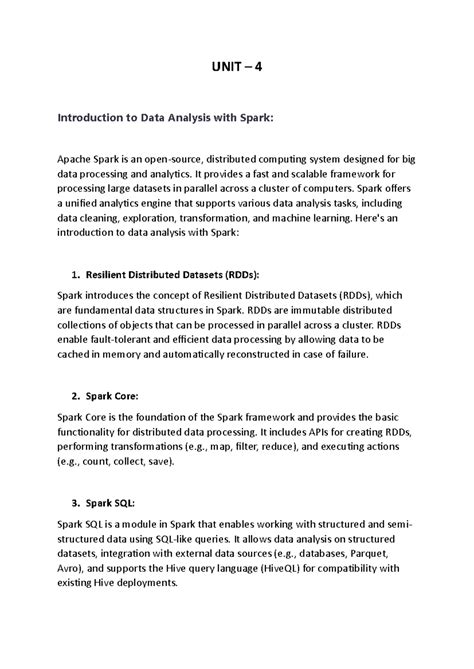 UNIT - 4: Introduction to Data Analysis with Spark and RDDs - Studocu