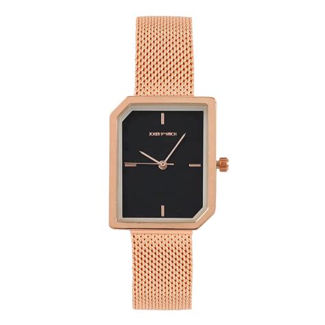 Joker & Witch Edge Black Dial Rose Gold Stainless Steel Mesh Analogue ...
