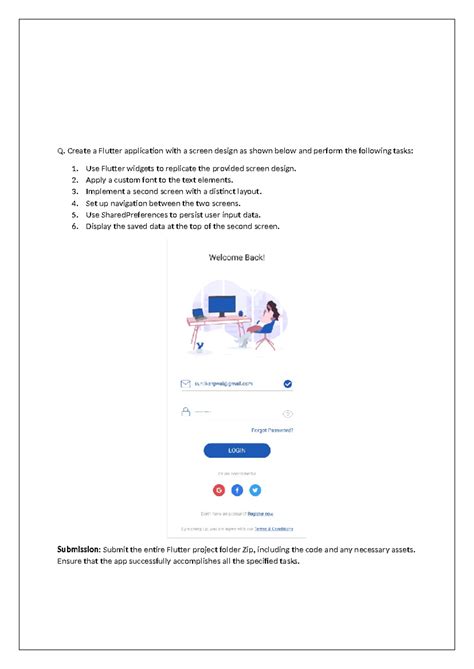 Flutter Practical question - Q. Create a Flutter application with a ...