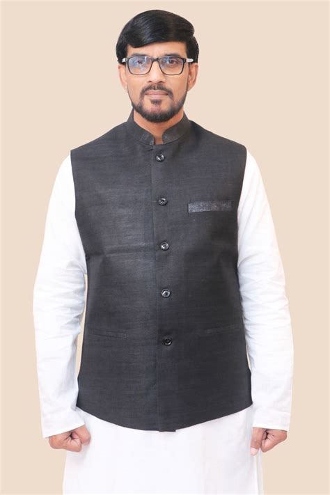 Bihar Khadi. Black Nehru Bandi for Men