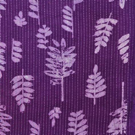 Pure Cotton Dabu Purple And White Katha with Lwaves motif Hand Block P ...