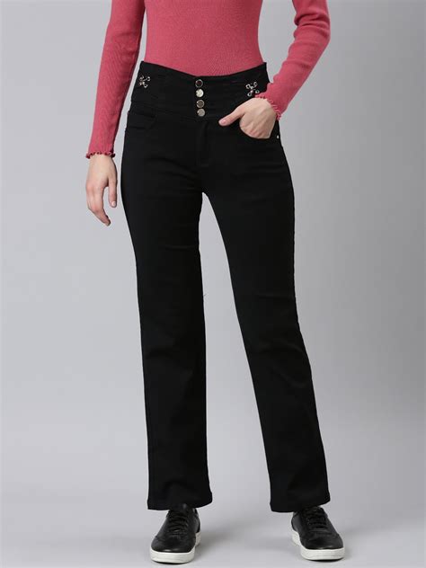 SHOWOFF Women's High-Rise Stretchable Regular Black Straight Fit Jeans