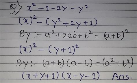 factorise the expression: x2-1-2y-y2 - Brainly.in