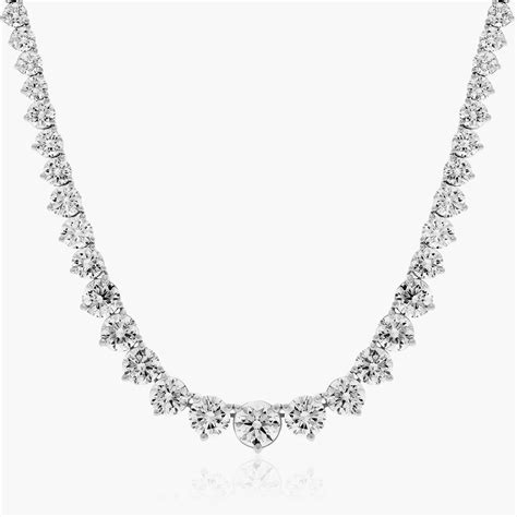 14K White Gold Riviera Three Prong Graduating Diamond Tennis Necklace ...