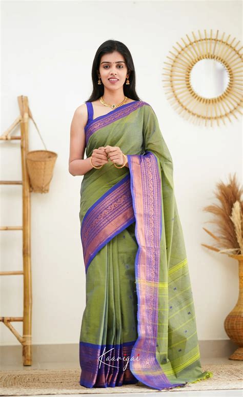 Nalinam - Dull Green Cotton Saree – Ivalinmabia