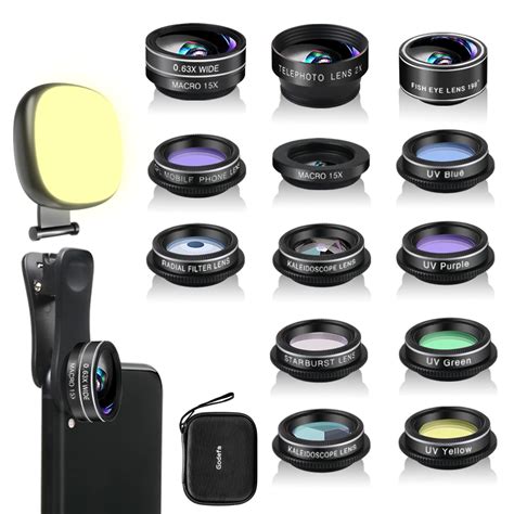 Buy Godefa Phone Camera Lens Kit, 14 in 1 Lenses with Selfie Light for ...