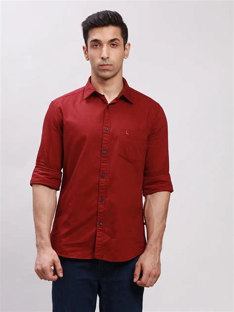 Parx Men Red Slim Fit Solid Cotton Full Sleeve Cutaway Collar Shirts ...