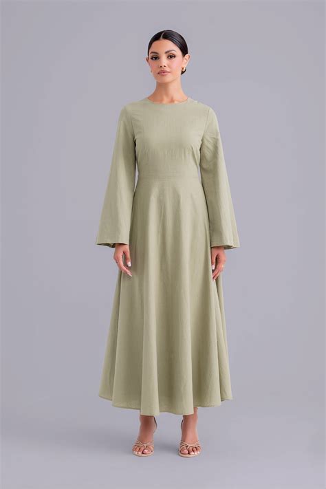 Yasamine Long Sleeve Linen Dress - Sage – Zahraa The Label