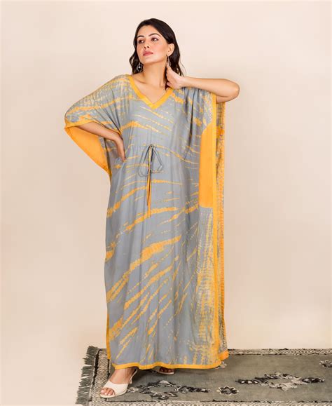 Grey and Yellow Tie and Dye Kaftan With Adjustable Waist Line – MISSPRINT