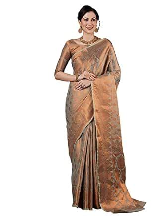 Buy AKHILAM Women's Kanjeevaram Paisley Banarasi Silk Woven & Golden ...