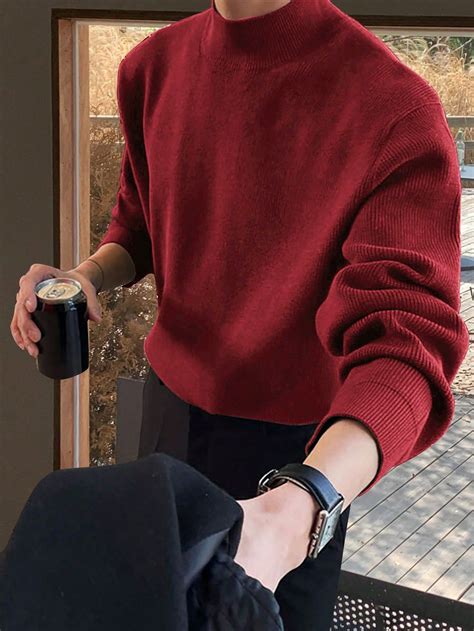 Men's Solid Color Stand Collar Casual Versatile Long Sleeve Pullover ...