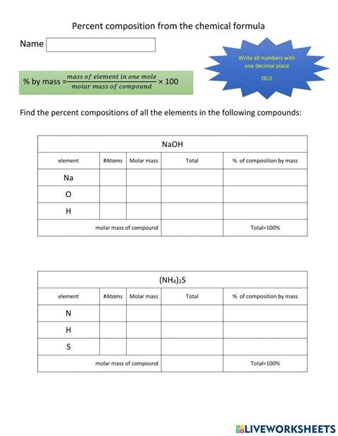 Percent composition worksheet | Live Worksheets - Worksheets Library