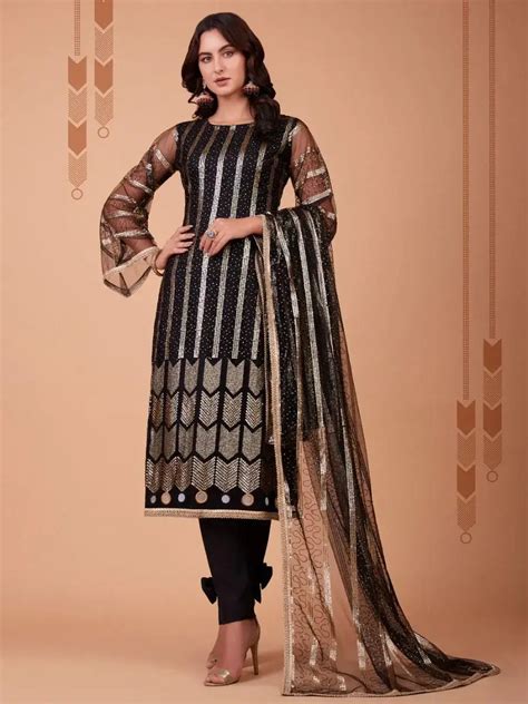 ⚡️Buy Glamorous Black Sequence Embroidered Net Salwar Suit Online From ...