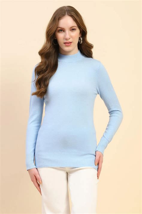 Blue Solid Wool Blend Pullover – Global Republic