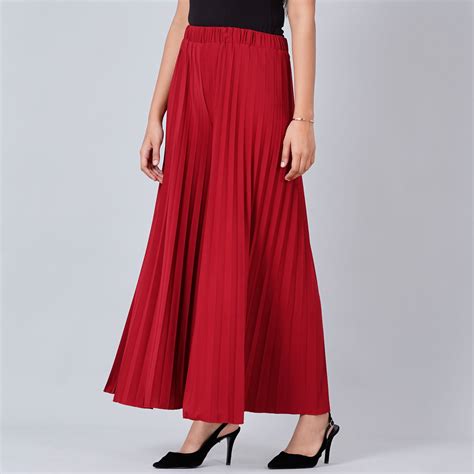 Deep Red Wide Leg Pleated Palazzo | First Resort by Ramola Bachchan