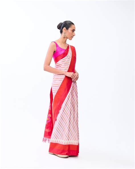 White and Red Patola Silk Saree – Vijayalakshmi Silks