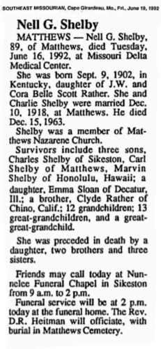 Obituary from the Southeast Missourian newspaper. June 19, 1992 ...