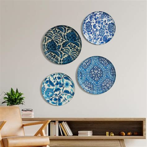 Buy Homspurts Blue Pottery Wall Art Set Of 4 Pieces Home Decor/Painting ...