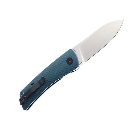 Petrified Fish Folding Knife Blue Micarta Handle K110 Spear Point Plain ...