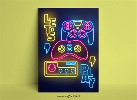 Gaming Hobby Joystick Neon Poster Design Vector Download