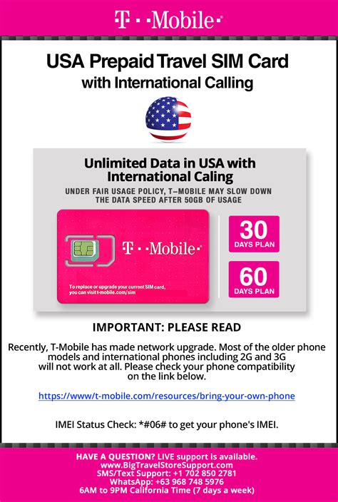 T-Mobile USA Prepaid Travel SIM Card 60 Days Unlimited Call,Text,Data ...