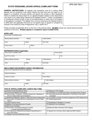 Fillable Online spb ca SPB APPEALS FORM - State Personnel Board - spb ...