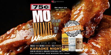 MoCity Grill Wing Wednesdays 75 cent Wings and Karaoke, 3760 Cartwright ...