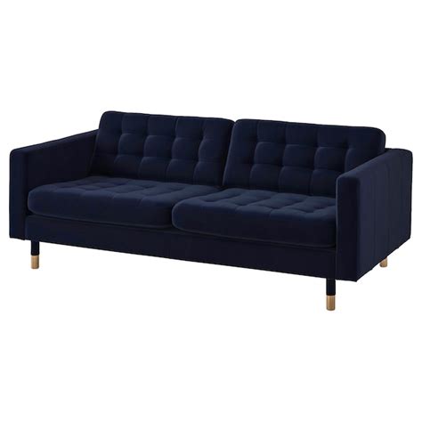 LANDSKRONA 3-seat sofa, Djuparp dark blue/wood - IKEA
