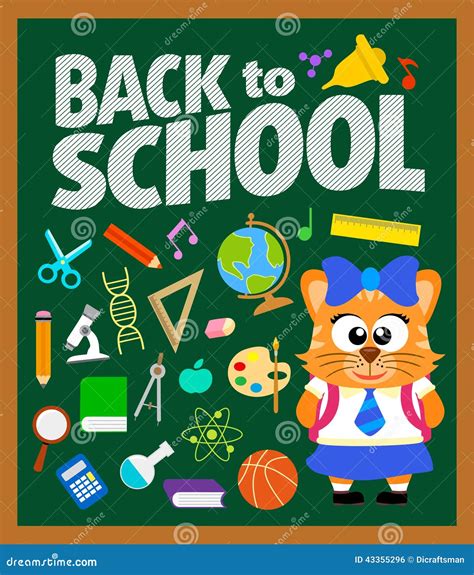 Back To School Background With Cat Stock Vector - Illustration of color ...