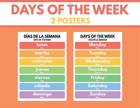 Day s of the week dias de la semanas – Artofit