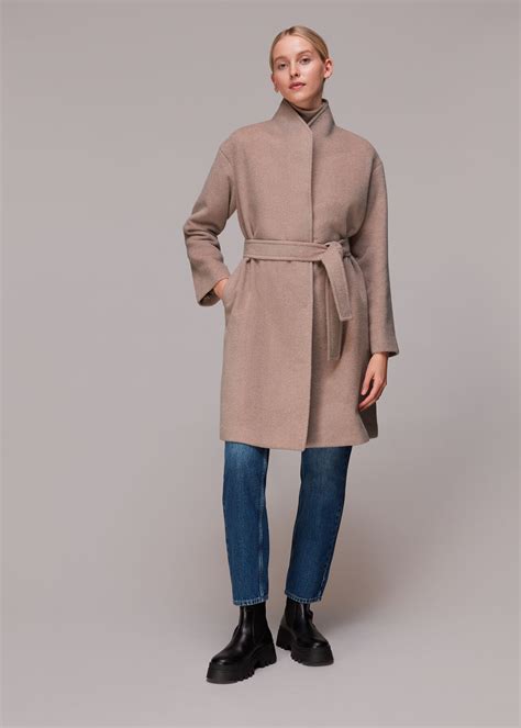 Oatmeal Clara Funnel Neck Wool Coat | WHISTLES | Whistles UK