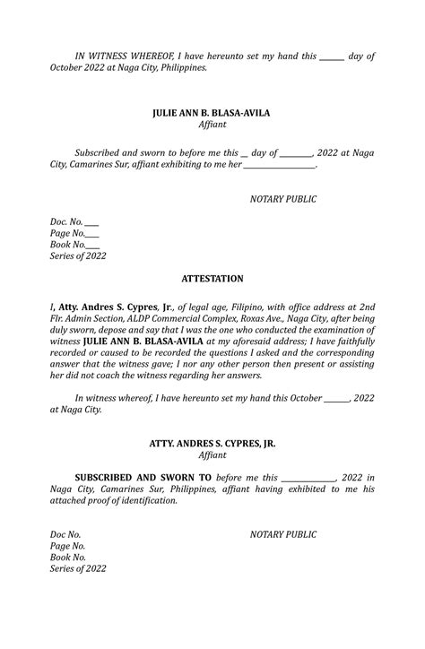 Attestation- Blasa - reading - IN WITNESS WHEREOF, I have hereunto set ...