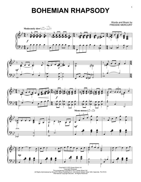 Bohemian Rhapsody by Queen Sheet Music for Piano Solo at Sheet Music Direct