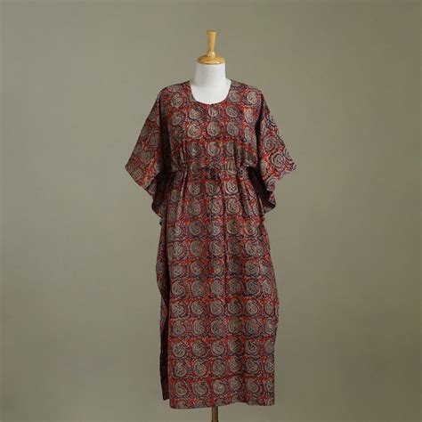 Red Kalamkari Block Print Cotton Kaftan (Long) – iTokri आई.टोकरी