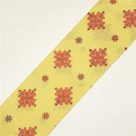 Nilaya Buta Buti Mixture on Yellow Cotton Linen Embroidered Fabric ...