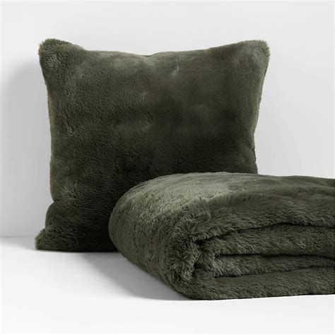 Faux Fur 70"x55" Burnt Green Throw Blanket | Crate and Barrel UAE