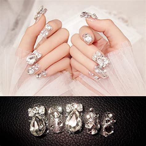 Buy HEAVEN® 24 pc Set Heavy Stone French Artificial Nails With Free ...