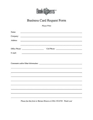 Fillable Online Business Card Request Form - Book Systems Inc Fax Email ...