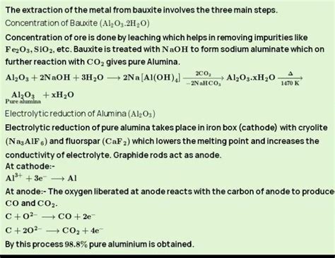 Write chemical equations for the reactions involved in obtaining pure ...