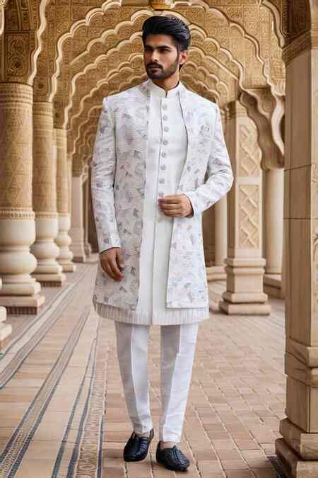 Buy Cream Silk, Faux Leather Cut Work, Sequins, Beads, Geometric ...