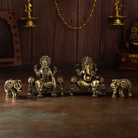 Brass Ganesh Lakshmi Elephant Pair Statue Set | Beautiful Murti Pair G