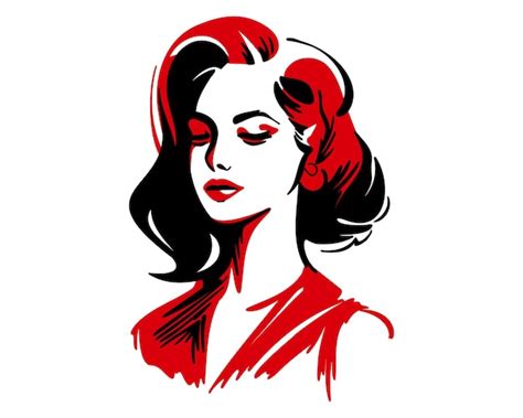Womens hairstyle blackred stencils drawing | Premium AI-generated vector