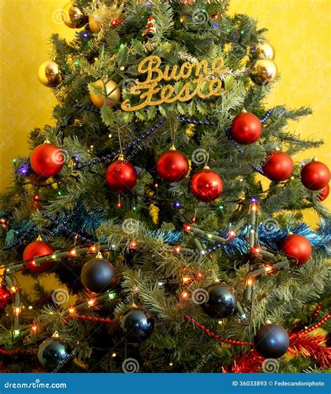 Decorated Christmas Tree with Written Happy Holidays in Italian Stock ...
