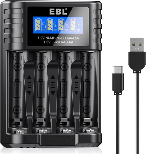 EBL 1.5V Li-ion Battery Charger, 1.2V NiMH/NiCD AA AAA Rechargeable ...