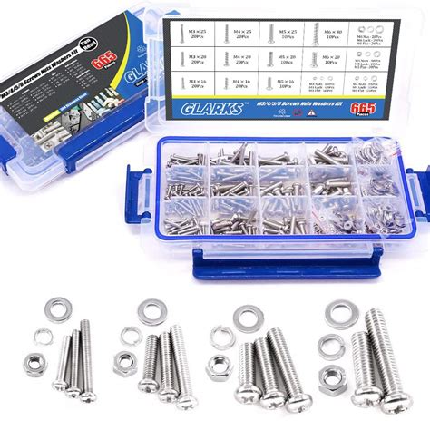 Glarks 665Pcs M3 M4 M5 M6 Stainless Steel Phillips Pan Head Screws ...