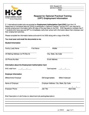 Fillable Online OPT Employment Authorization Form Fax Email Print ...