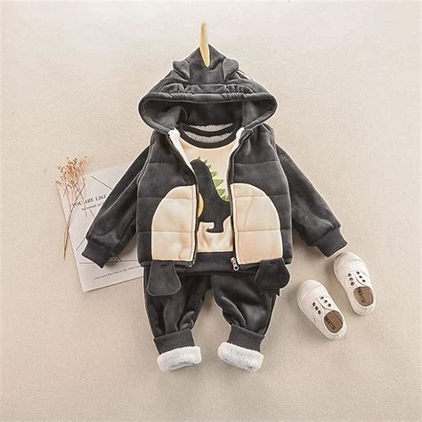 Cartoon Dinosaur Fur Fleece 3 Pc Warm Winter Sweatshirt Jacket & Jogge ...