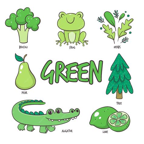 Premium Vector | Green color and vocabulary pack in english | Preschool ...